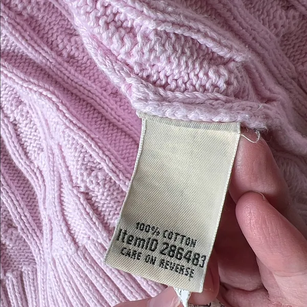 LL Bean Pink Cable Knit 100% Cotton Open Cardigan - Image 4