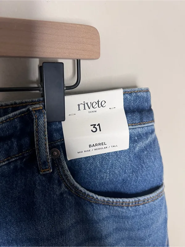 LOFT Rivete Mid Rise Barrel‎ Jeans Echo Wash Cotton Button Fly Crop Size 31 NWT - Image 3