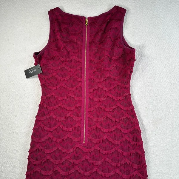 GUESS Fringe Sheath Dress Wine Scalloped Womens Size 4 Sleeveless Short New - Image 9