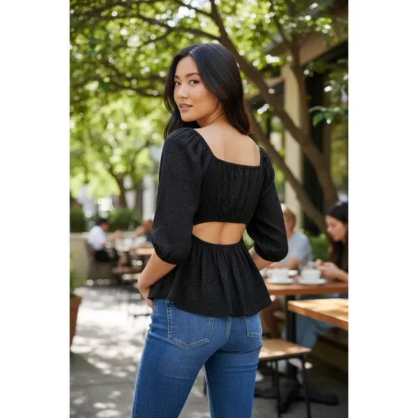 Treasure & Bond Boho Top Flowy Peplum Black Open Back Square Neck S NWOT Classic - Image 2