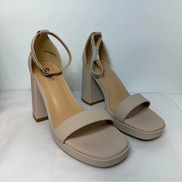 IDIFU Nude Pink Chunky Block Heel Sandals 8.5 Open Toe Ankle Strap Wedding Prom - Image 12