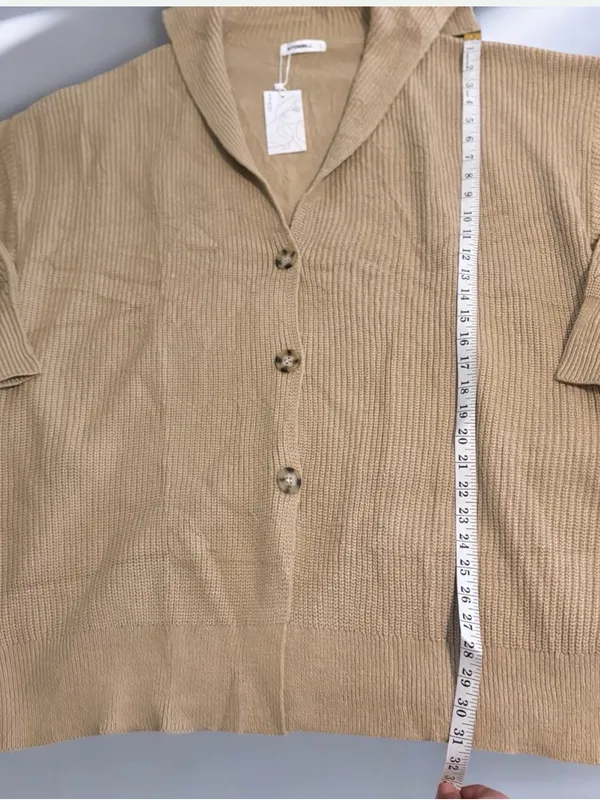 Lightweight Hooded Button-Front Cardigan in Taupe - Image 4