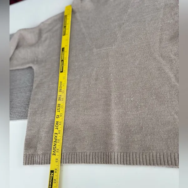 H by Halston Taupe Oatmeal Merino Wool Drawstring Mockneck Sweater Size Small - Image 8
