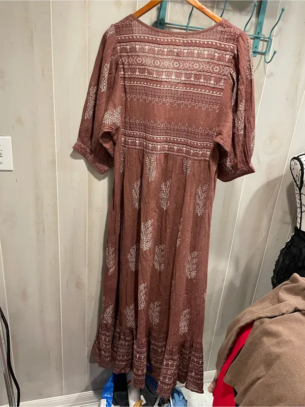 Daughters of India Mishka floral cocoa tassel metallic thread maxi dress boho - Image 7