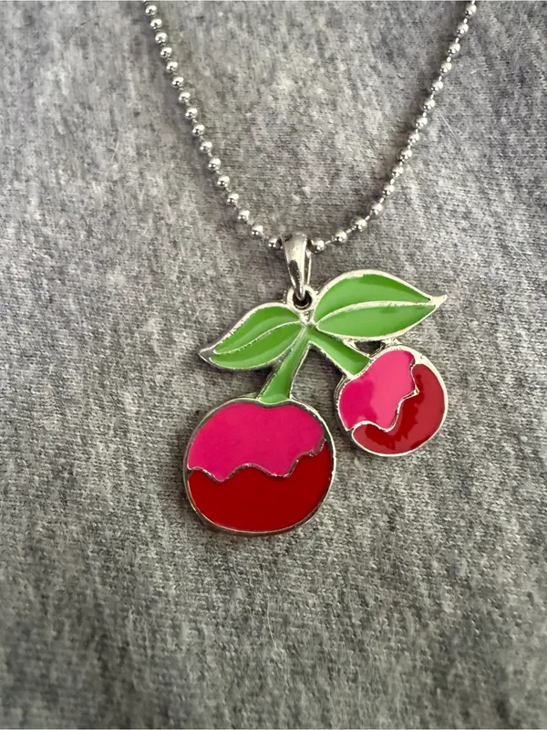 Cherry Pendant Necklace in Pink, Red and Green Pink - Image 2
