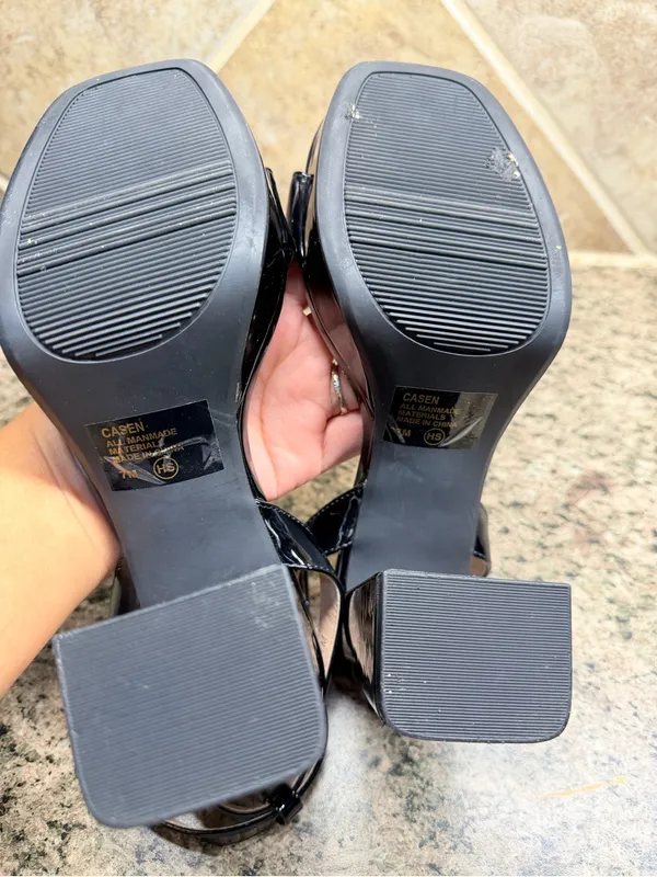 POP Casen Black Patent Platform Block Heel Sandals Women's Size 7 NWOB - Image 11