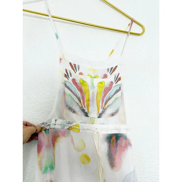 Free People Sounds Of Spring Maxi Dress Size 6 Ivory Watercolor Bib Overall - Image 5