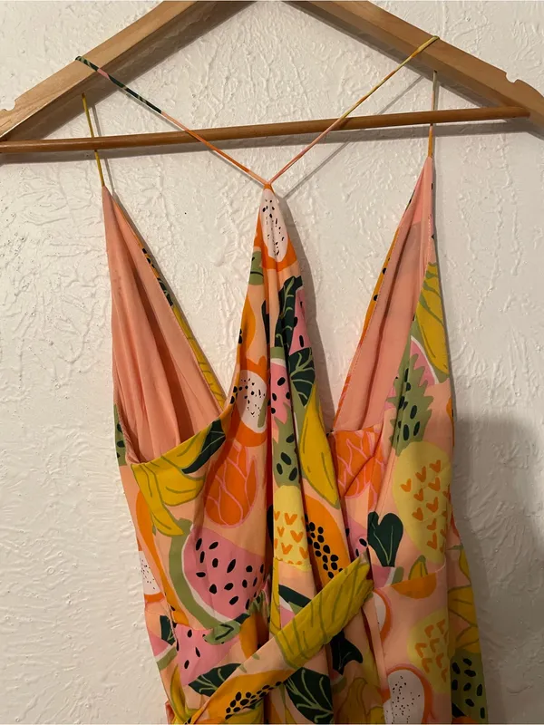 Hutch High-Low Wrap Yellow Tropical Print Maxi Dress Small - Image 6