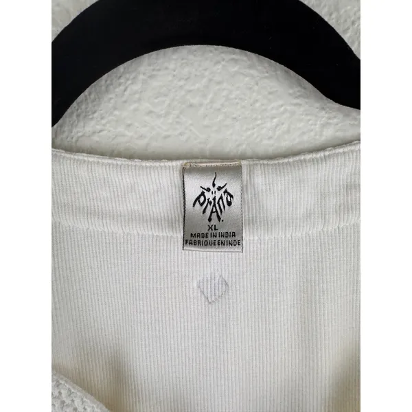 Prana White‎ Knit Crochet Trim V-Neck Long Sleeve Casual Top Womens XL Hiking - Image 2