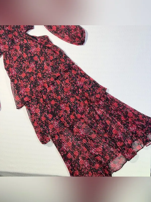 Haute Nites Floral Tiered Cutout Maxi Dress Small Flowy Fairy Party Going Out - Image 8
