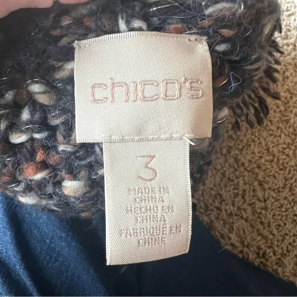 Chico’s Chunky Knit Fringed Sweater Cardigan Size 3 (XL - 16) Boho Brown - Image 3
