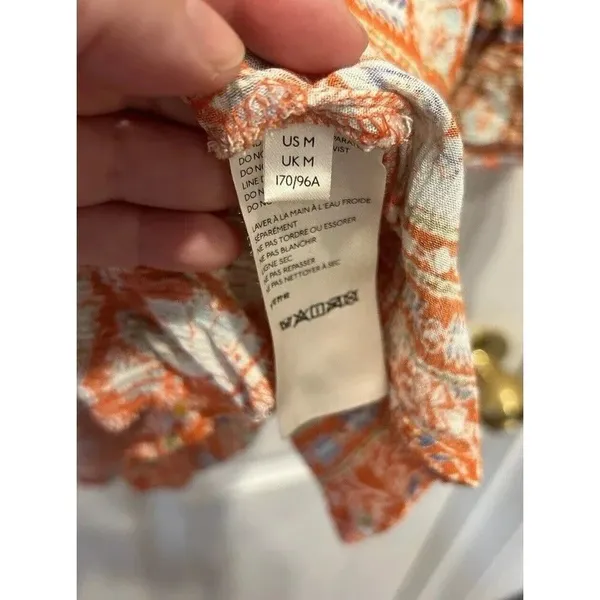 Free People Moonlight Dance Orange Floral Boho Tunic V-Neck Bell Sleeve Size M - Image 8