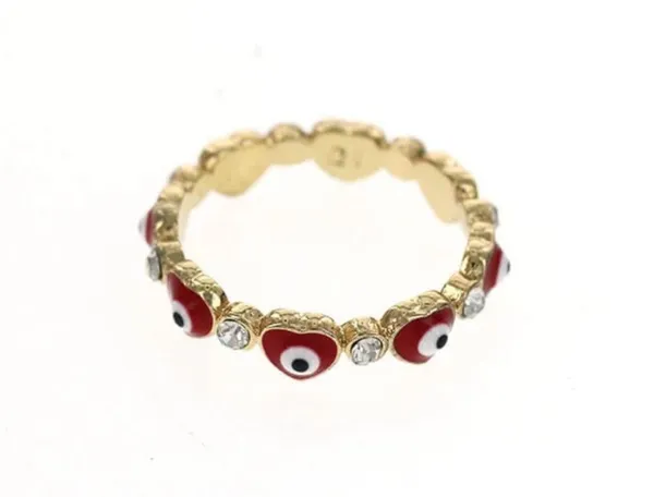 Gold Plated Red Heart Evil Eye Ring - Image 2