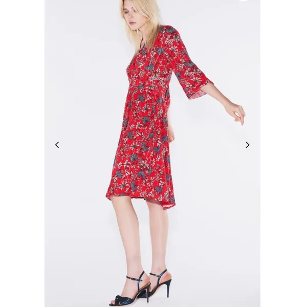 ba&sh Red Floral Lurex Midi Dress‎ V-Neck Front Slit Small - Image 10