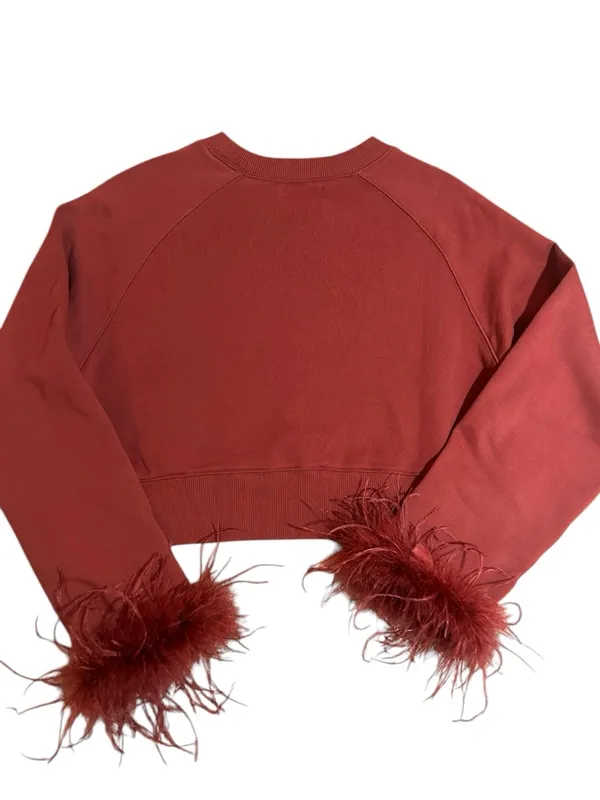 Noli The Nola Shop burgundy crewneck feather cuffs size Large - Image 2