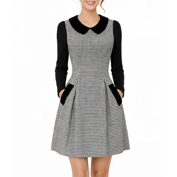 Al Loge 1990s Vintage Black & White Peter Pan Collar Long Sleeve Mini Dress XS - Image 4