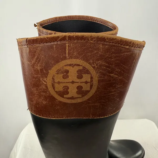 Tory Burch Leather Rubber Diana Equestrian Riding Boots in‎ Black Brown Size 8 - Image 3