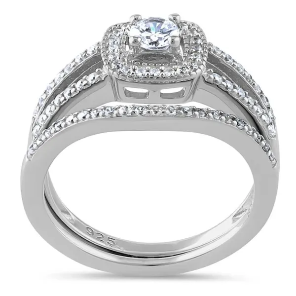 Sterling Silver SIZE 8 925  CZ Wedding Set Ring - Image 3