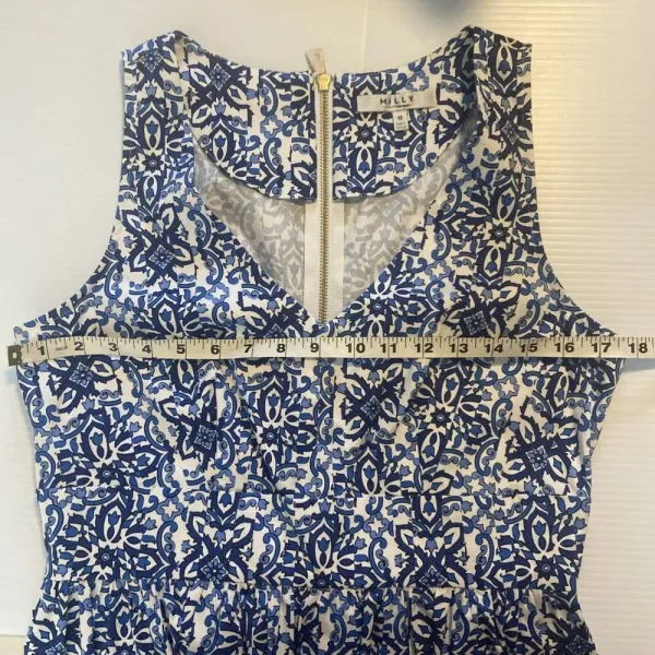 Milly Blue White Cotton Floral Sleeveless‎ V-Neck Shift Dress Sz 10 Fit & Flare - Image 14