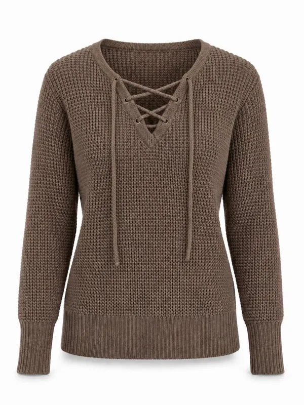 American Eagle Brown Open Knit Lace Up Sweater Women’s Small - Image 2