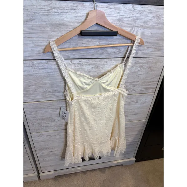 MOD On Trend Lace Ruffle Bottom Dress Ivory White Mini D20959B Womens Large - Image 6