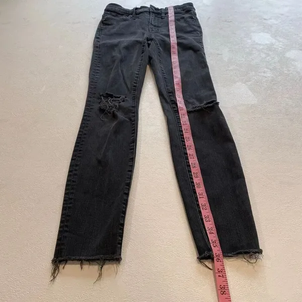 Madewell Black Skinny Jeans Distressed Raw Hem Stretch Denim - Image 5