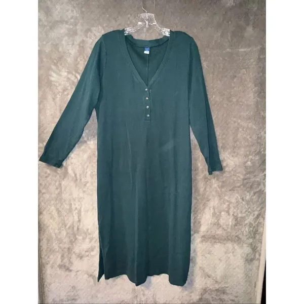 Old Navy V-neck Rib-Knit Henley Midi Dress in "Emerald Isle" Green 2XL #763 - Image 3