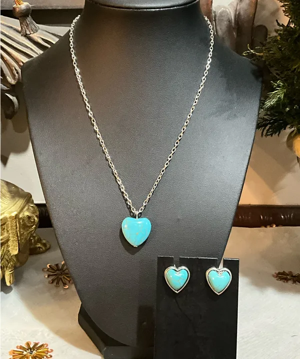 Silver Heart Necklace and Earring Set Blue - Image 3