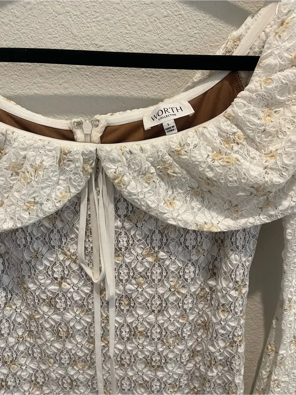 Worth Collective Ella Lace Maxi Dress size Large L Tiny Yellow Floral Print nwot - Image 9
