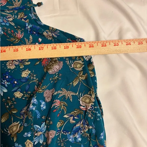 Umgee Teal Floral Sleeveless Boho Tunic Top Tie Neck Size M - Image 5