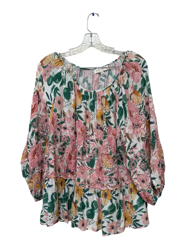 Penelope Rose Fairycore Eyelet Floral Blouse L Cottagecore Boho Peasant - Image 2