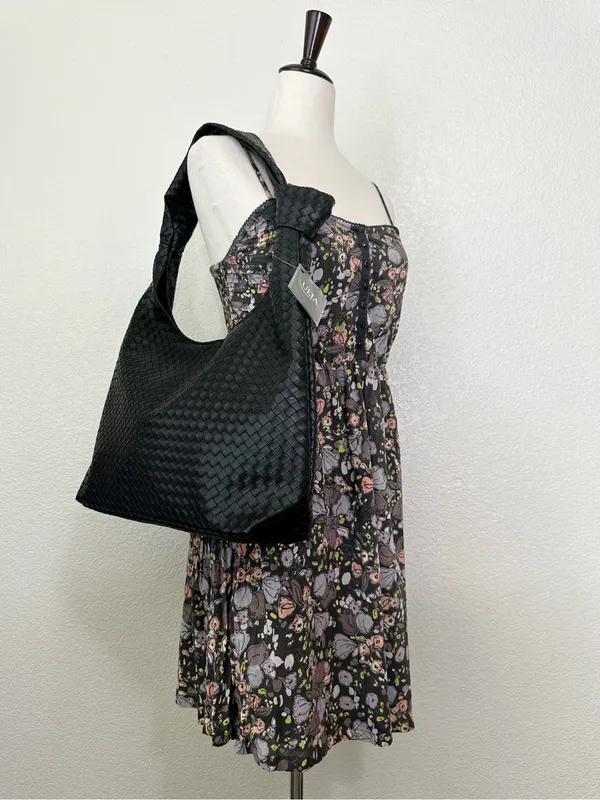 NWT Ulta Beauty Black Woven Knot Handle Hobo Shoulder Bag - Image 10