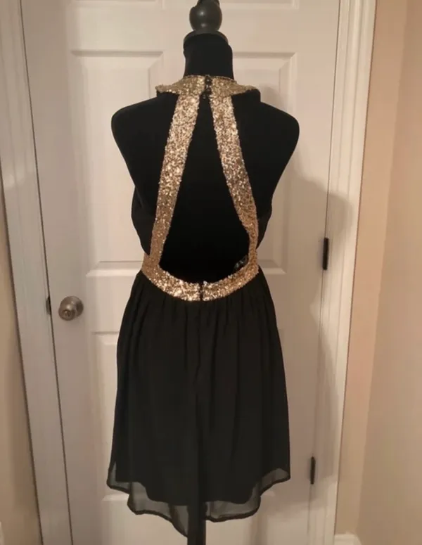 Black and gold homecoming / wedding guest dress - Image 3