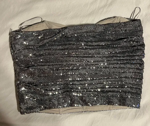 Free People Charcoal Sequin Sleeveless Cropped Tube Top - Image 5