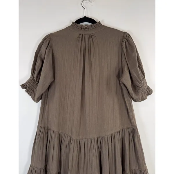 Apiece Apart Womens Dress Brown Las Alturas Mini Tiered Puff Sleeve A Line XS - Image 11