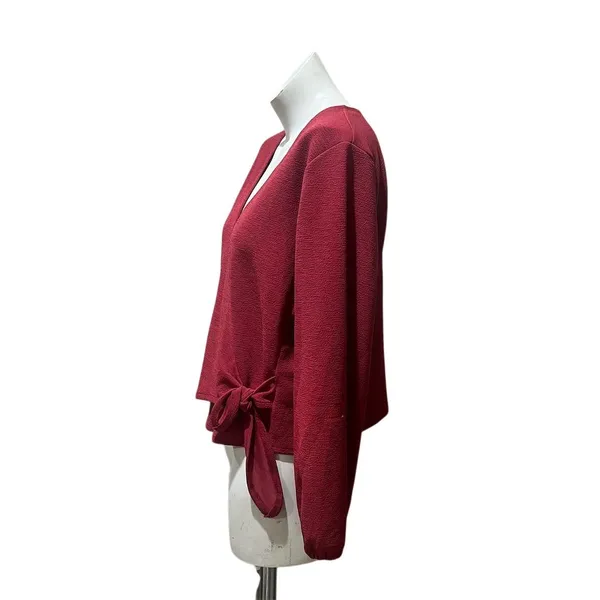 Madewell Women's XL Red V-Neck Wrap Blouse Long Sleeve Casual Top - Image 4