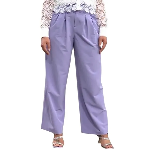New Kathy Ireland Pleated Wide Leg Trousers Pants Wisteria Purple Size 12 - Image 4