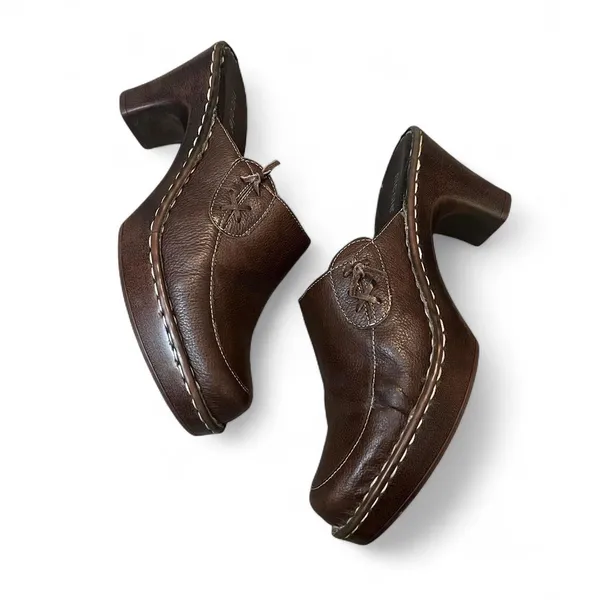 Nicole Mecca Leather Chunky Clog Mules Boho 90s Y2K Slip On Platform Heeled 8.5 - Image 2