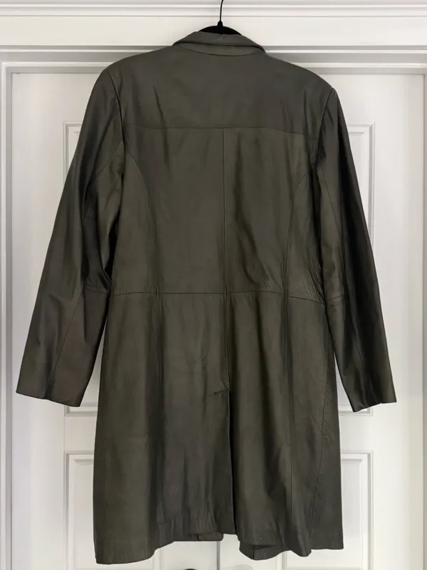 Bagatelle Olive Green Long Leather Jacket, size 14 - Image 2