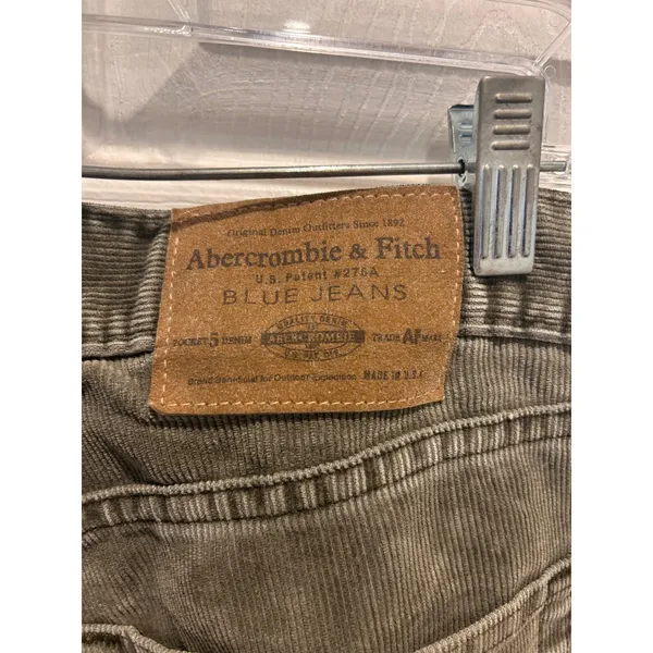 VTG‎ Abercrombie & Fitch Wide Leg Corduroy Pants Olive Green Wmns 12 Made in USA - Image 5