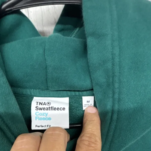 TNA Sweatfleece Cozy Fleece Womens Size M Green Pullover Hoodie Pockets Logo - Image 2