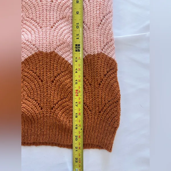 Colorblock Women Multicolor Puff Sleeve Color Block Pointelle Sweater Large - Image 4