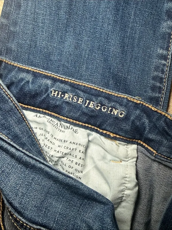 American Eagle Outfitters Blue Jean Denim Hi-Rise Jegging Distressed 16 Long - Image 5