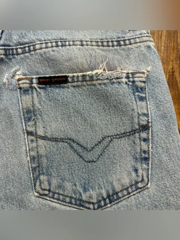 Vtg Y2K Harley-Davidson Baggy Cut Off Jorts Distressed Denim Jean Shorts Sz 31 - Image 11