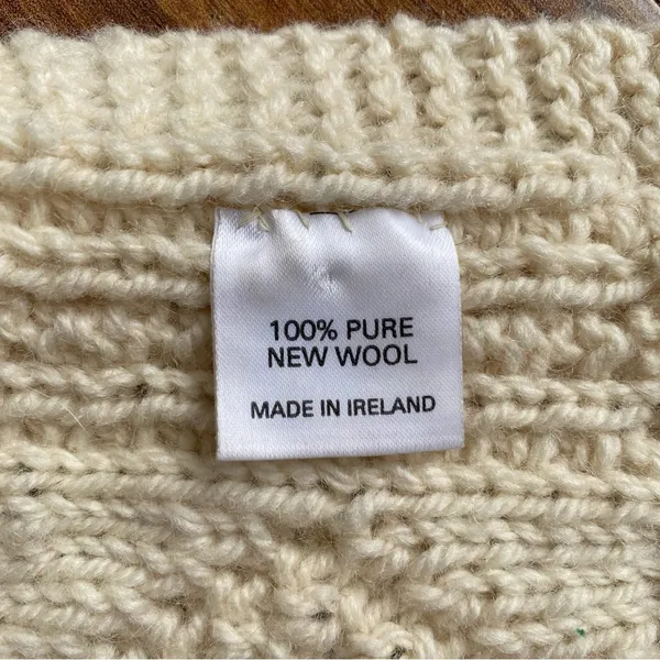 100% Merino Wool Aran Style Cable Knit Fringe Scarf Made in Ireland - Image 2