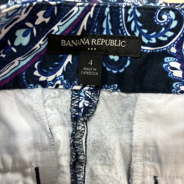 Banana Republic Navy Blue Paisley‎ Cotton Stretch Side Zip Shorts Womens Size 4 - Image 7