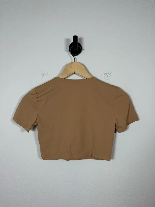Zara Cropped Fitted Short Sleeve Tee Tan Stretch Top Size M - Image 5