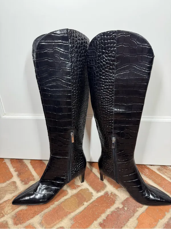 MARC FISHER Quinnie 2 Boots Size 7.5 Tall Low Stiletto Pointed Toe fun sexy - Image 5