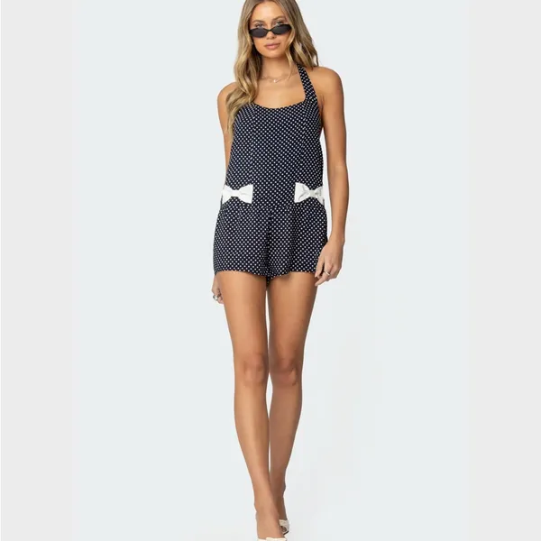 Edikted Lena Polka Dot Halter Neck Romper - Image 5