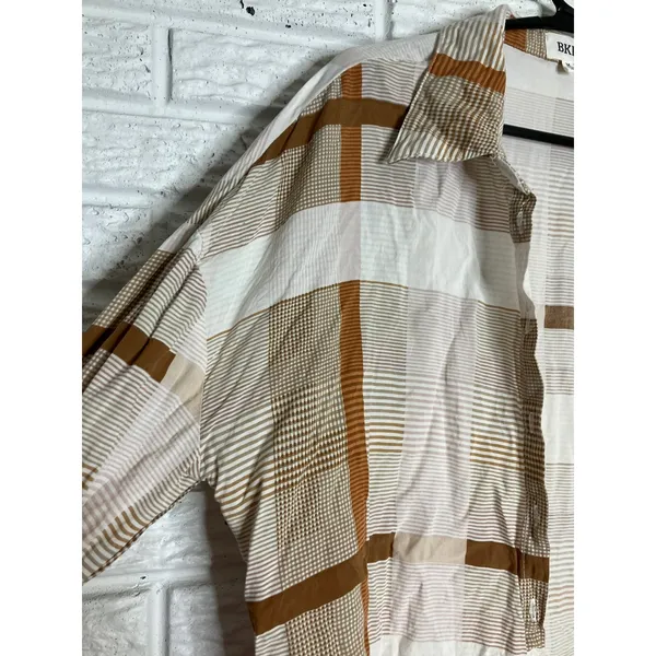BKE Plaid Button Down Shirt‎ Womens Medium Brown Excellent Rayon Long Sleeve - Image 5